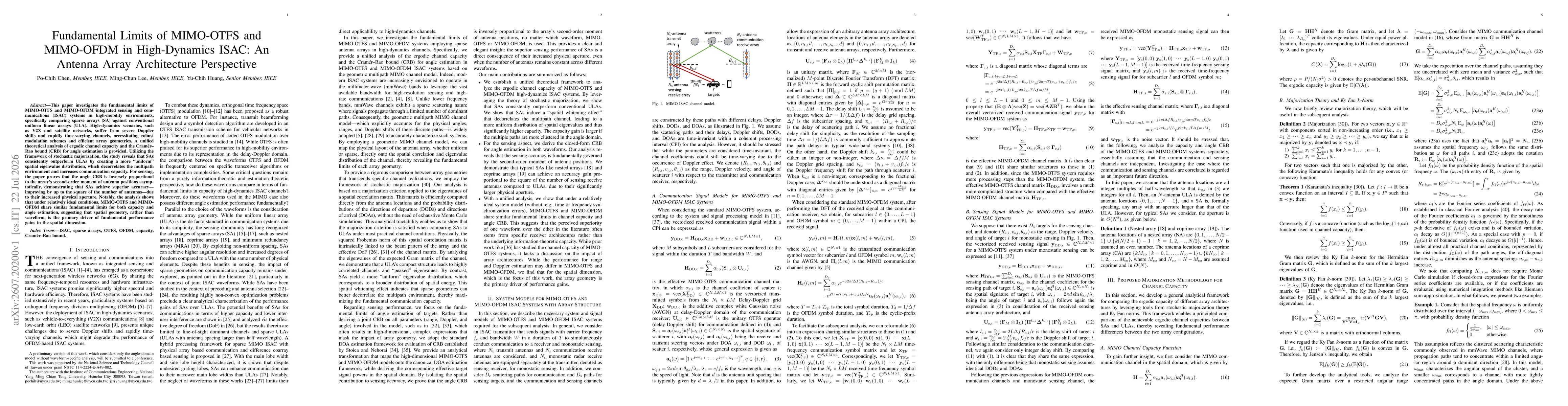 Thumbnail for Fundamental Limits of MIMO-OTFS and MIMO-OFDM in High-Dynamics ISAC: An Antenna Array Architecture Perspective