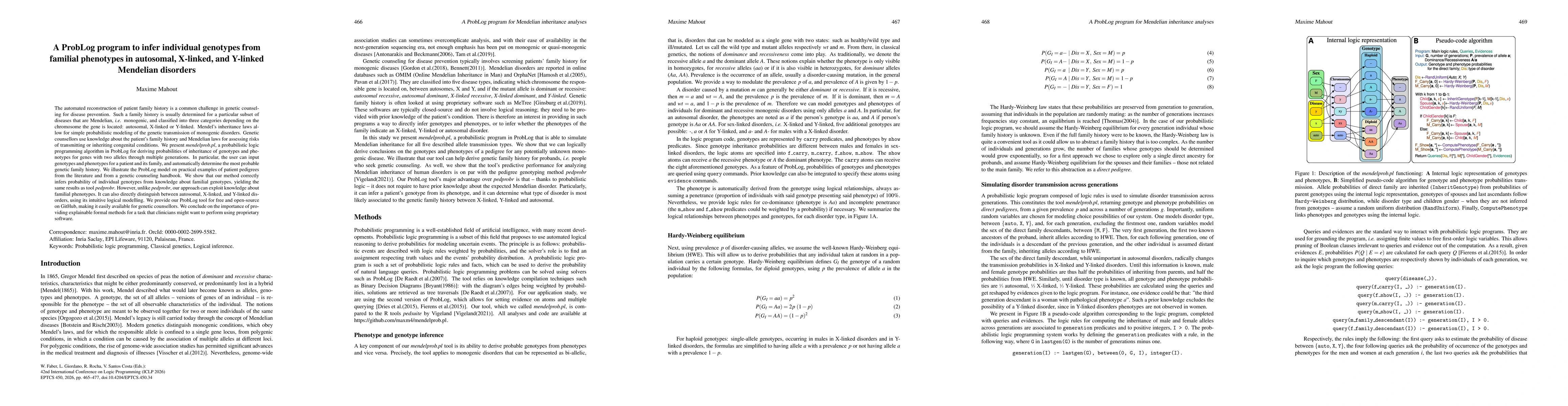 Thumbnail for A ProbLog program to infer individual genotypes from familial phenotypes in autosomal, X-linked, and Y-linked Mendelian disorders