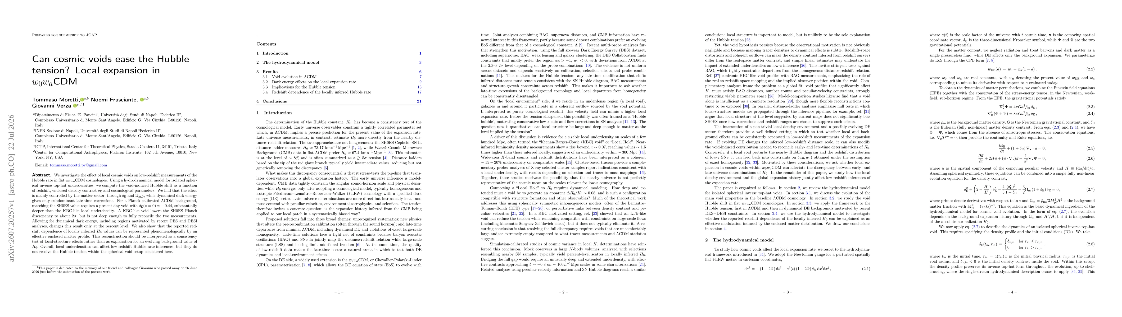 Thumbnail for Can cosmic voids ease the Hubble tension? Local expansion in $w_0w_a$CDM