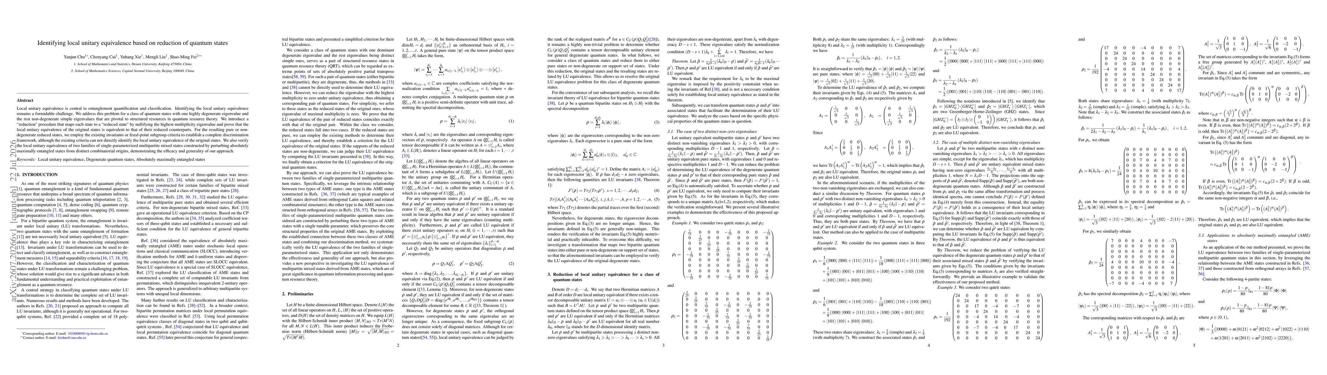Thumbnail for Identifying local unitary equivalence based on reduction of quantum states