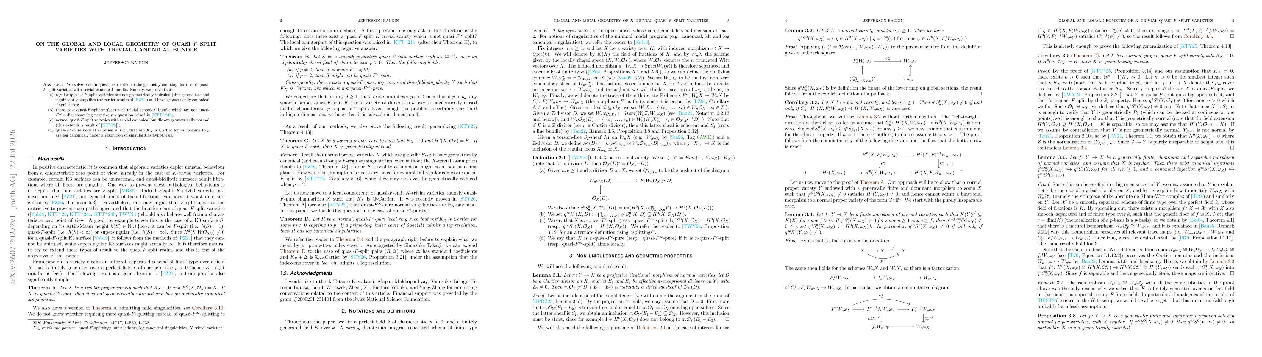 Thumbnail for On the global and local geometry of quasi-$F$-split varieties with trivial canonical bundle