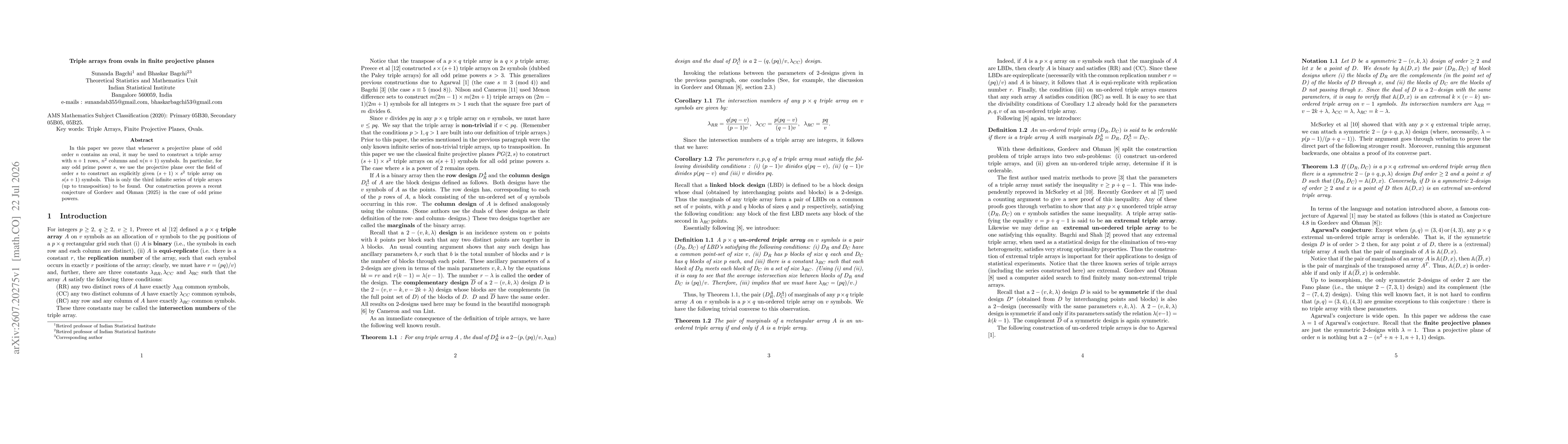 Thumbnail for Triple arrays from ovals in finite projective planes