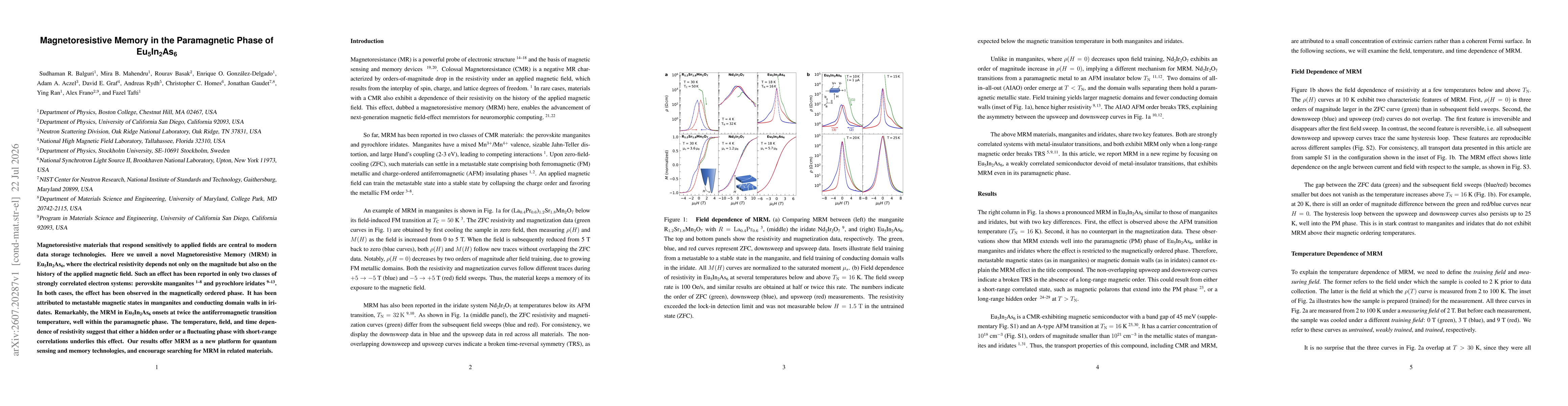 Thumbnail for Magnetoresistive Memory in the Paramagnetic Phase of Eu$_5$In$_2$As$_6$