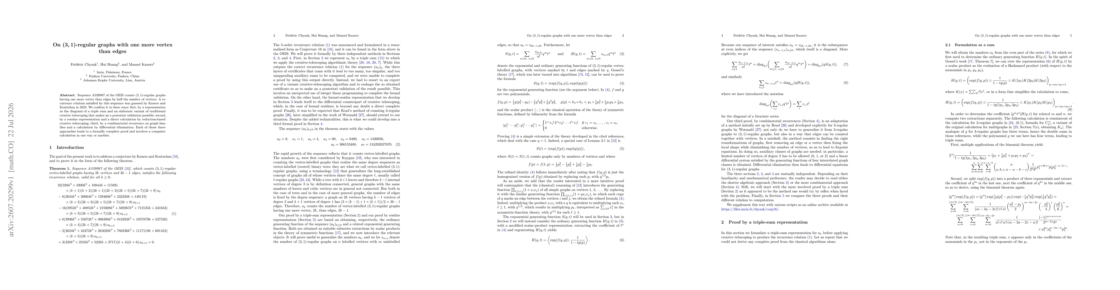 Thumbnail for On (3,1)-regular graphs with one more vertex than edges