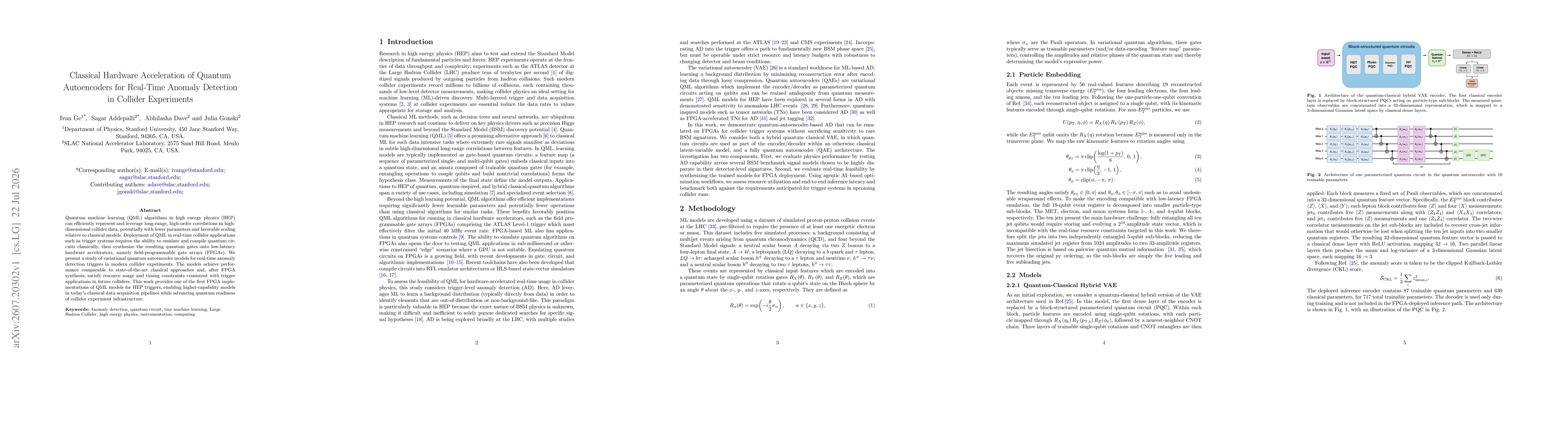 Thumbnail for Classical Hardware Acceleration of Quantum Autoencoders for Real-Time Anomaly Detection in Collider Experiments