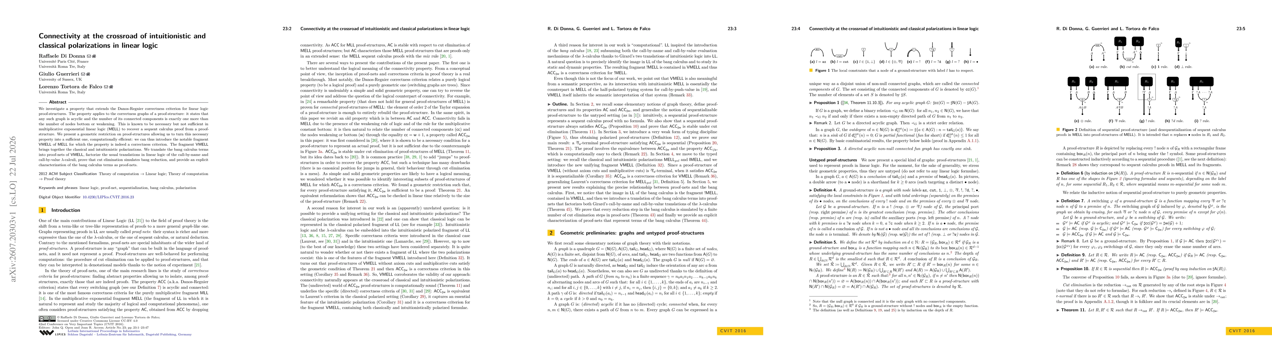 Thumbnail for Connectivity at the crossroad of intuitionistic and classical polarizations in linear logic