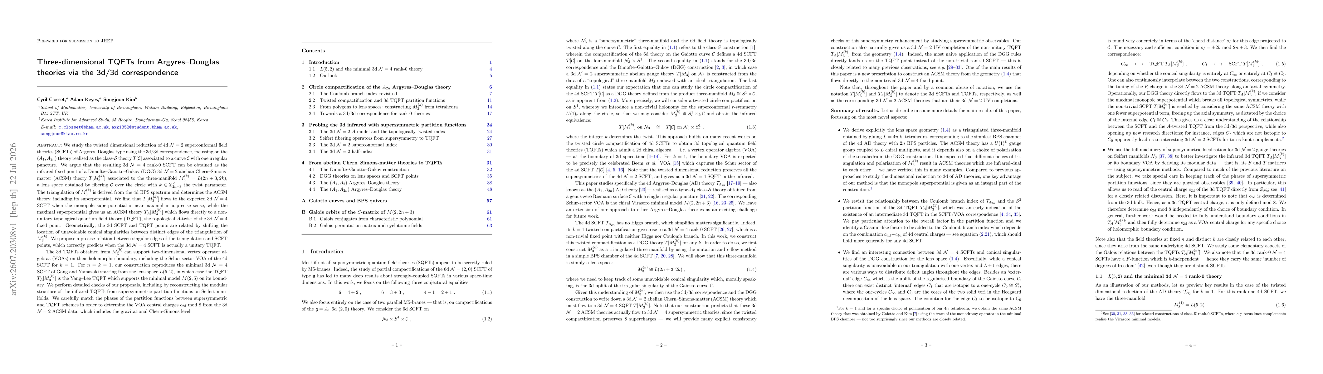 Thumbnail for Three-dimensional TQFTs from Argyres--Douglas theories via the 3d/3d correspondence