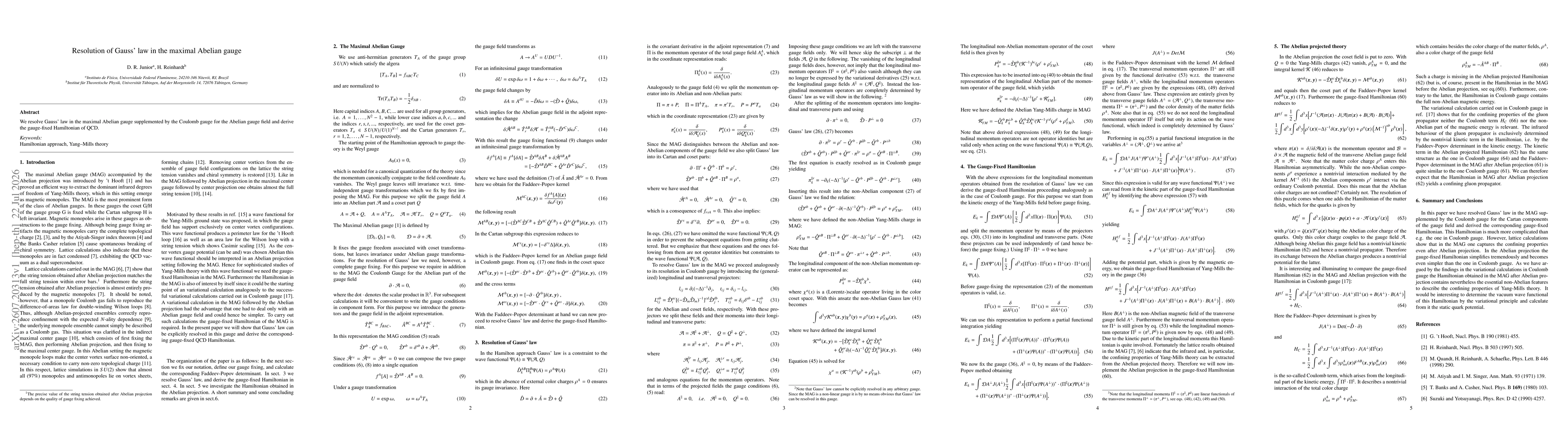 Thumbnail for Resolution of Gauss' law in the maximal Abelian gauge
