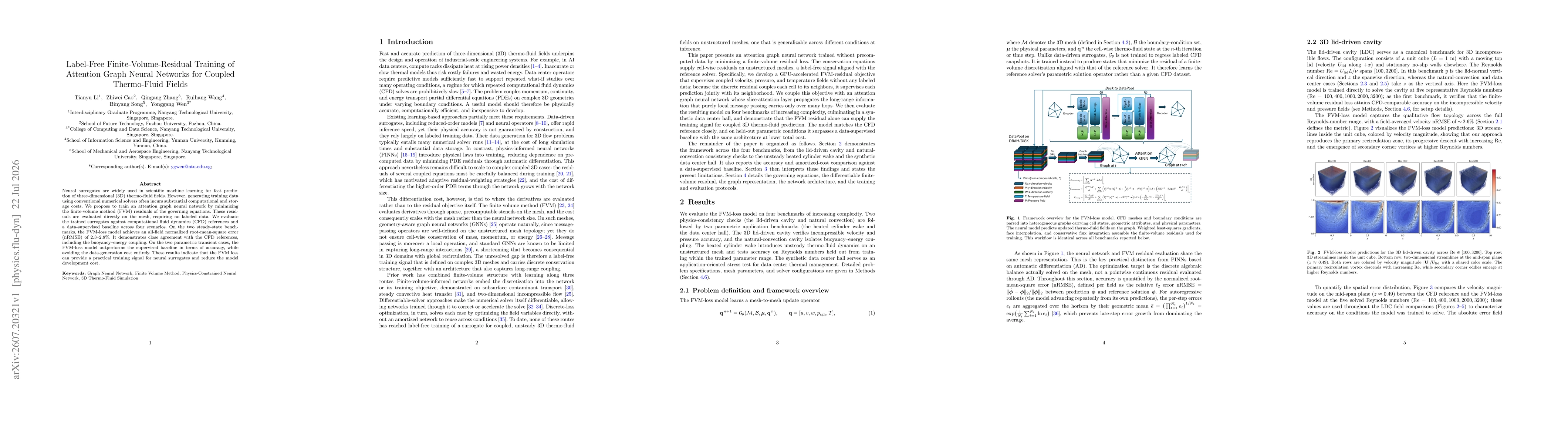 Thumbnail for Label-Free Finite-Volume-Residual Training of Attention Graph Neural Networks for Coupled Thermo-Fluid Fields