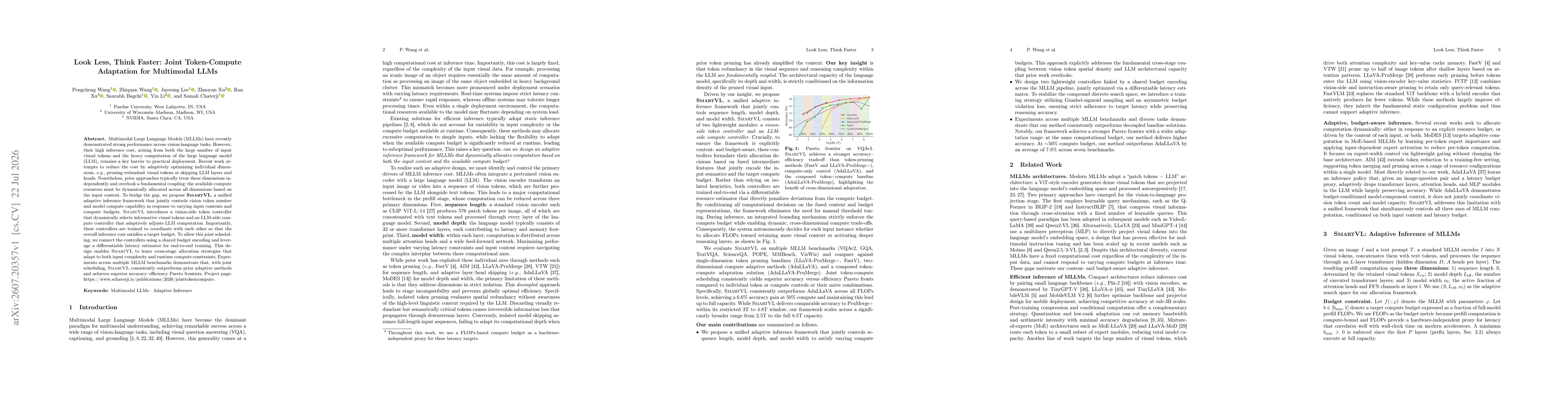 Thumbnail for Look Less, Think Faster: Joint Token-Compute Adaptation for Multimodal LLMs