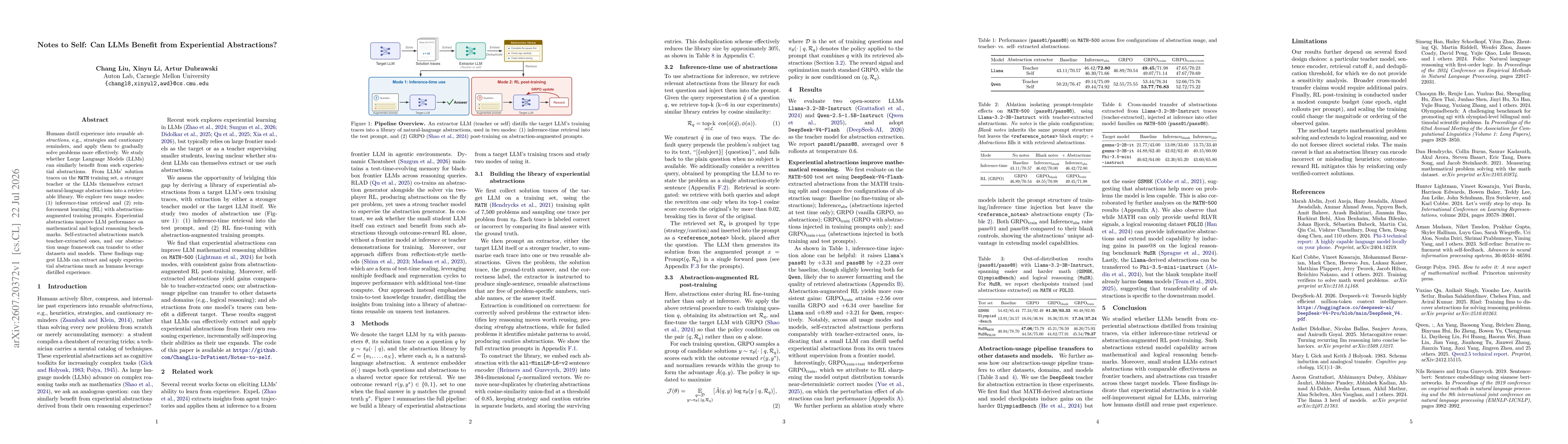 Thumbnail for Notes to Self: Can LLMs Benefit from Experiential Abstractions?