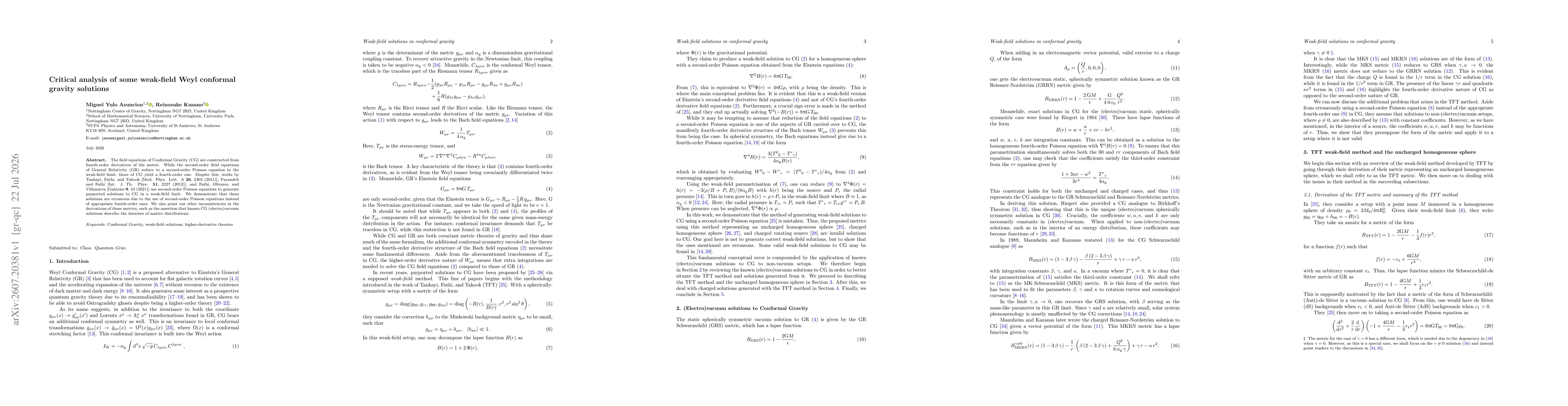 Thumbnail for Critical analysis of some weak-field Weyl conformal gravity solutions