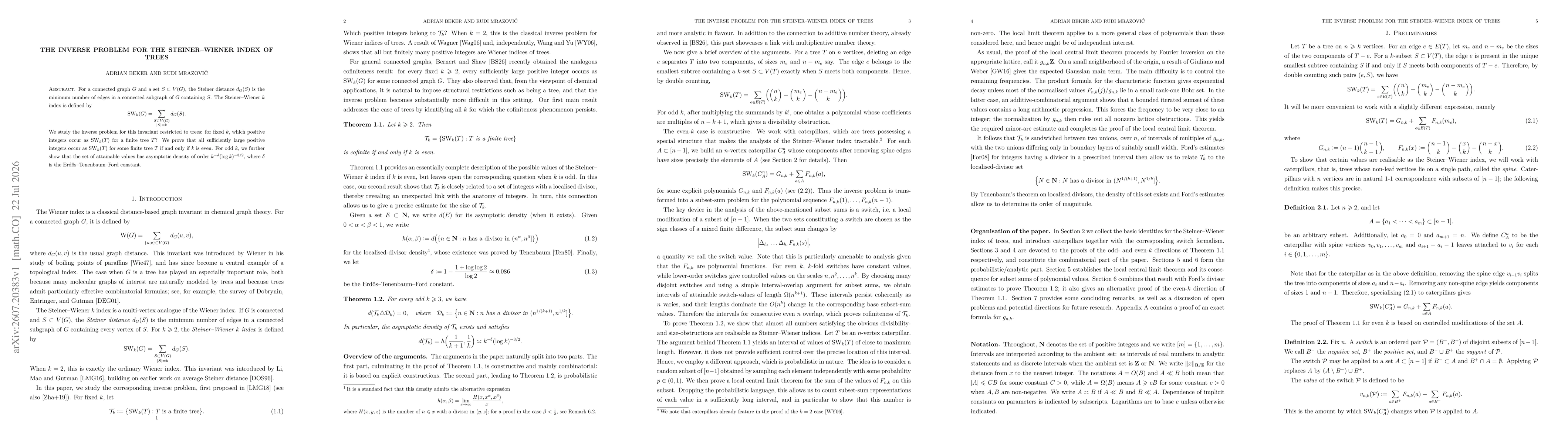 Thumbnail for The inverse problem for the Steiner-Wiener index of trees