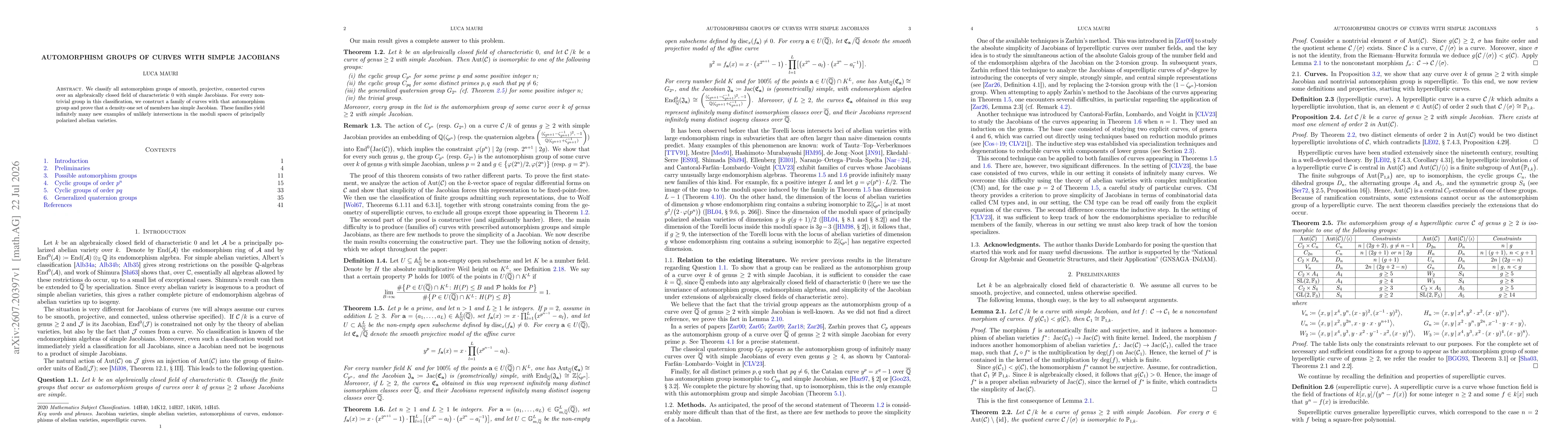 Thumbnail for Automorphism groups of curves with simple Jacobians