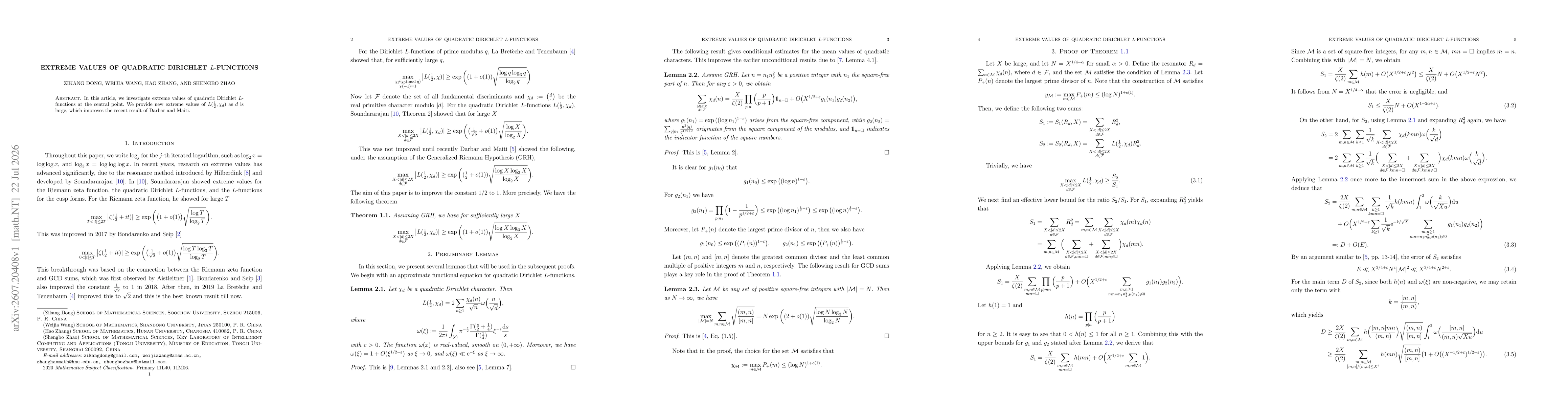 Thumbnail for Extreme values of quadratic Dirichlet $L$-functions