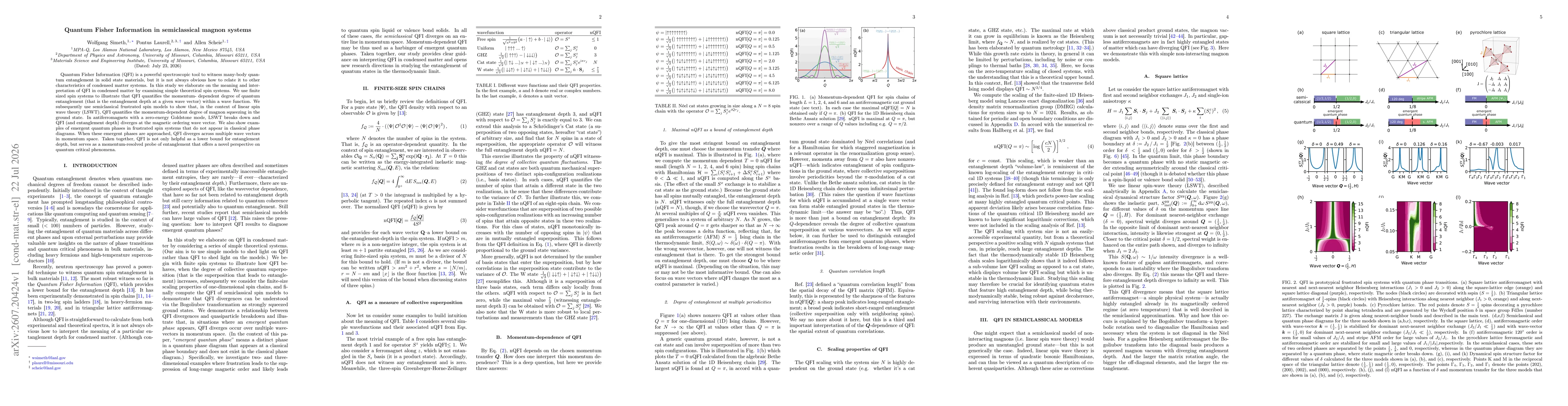 Thumbnail for Quantum Fisher Information in semiclassical magnon systems