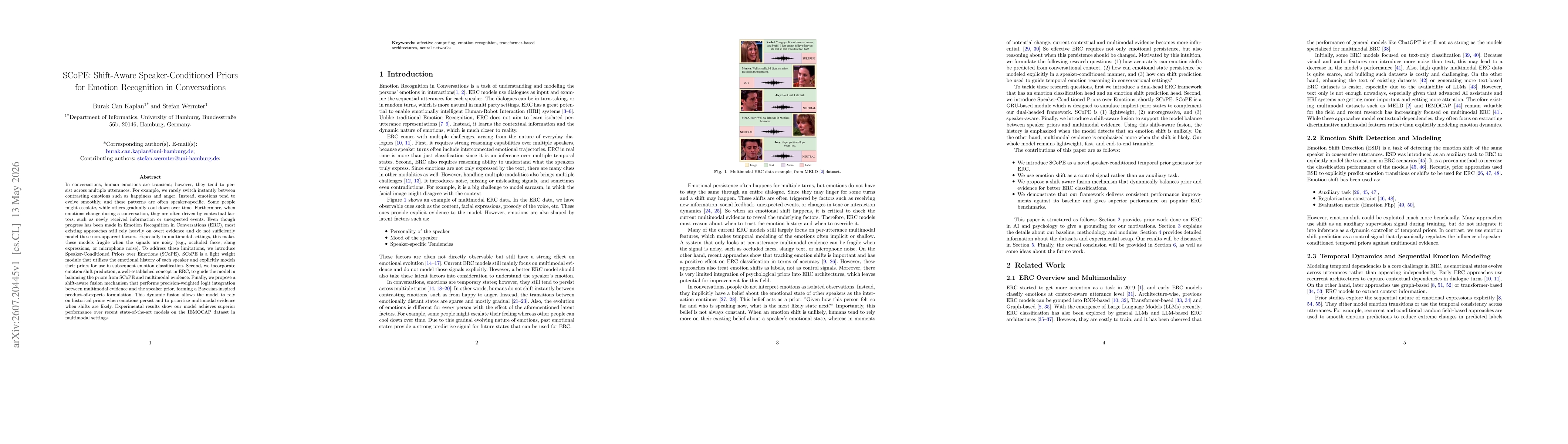 Thumbnail for SCoPE: Shift-Aware Speaker-Conditioned Priors for Emotion Recognition in Conversations