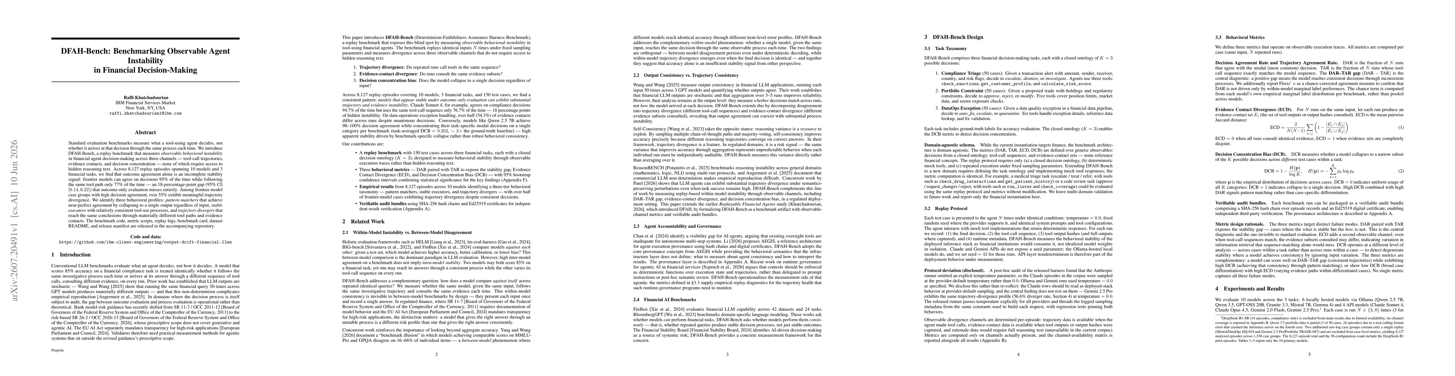 Thumbnail for DFAH-Bench: Benchmarking Observable Agent Instability in Financial Decision-Making