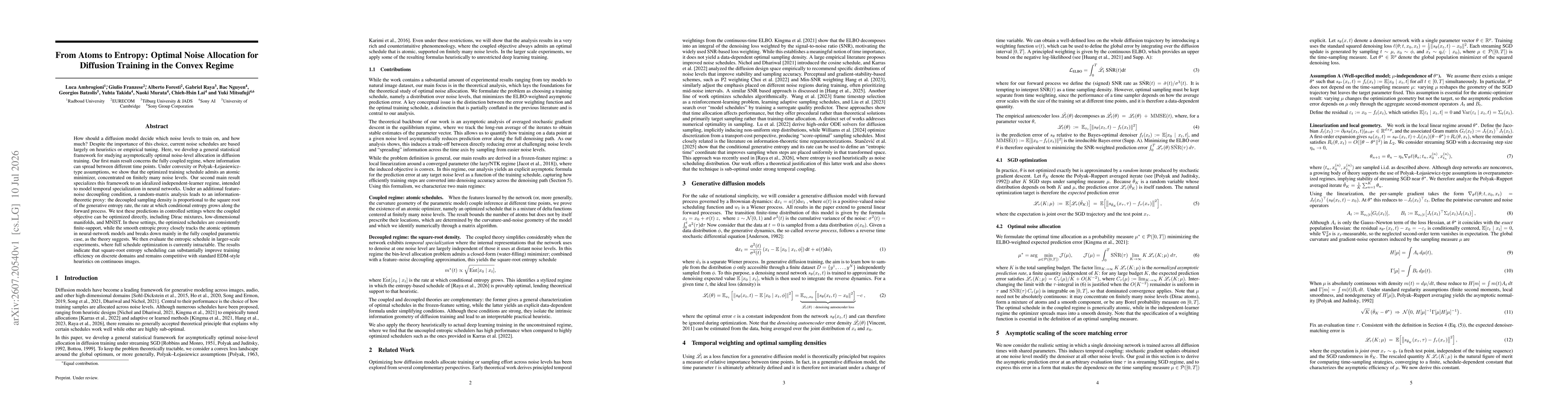 Thumbnail for From Atoms to Entropy: Optimal Noise Allocation for Diffusion Training in the Convex Regime