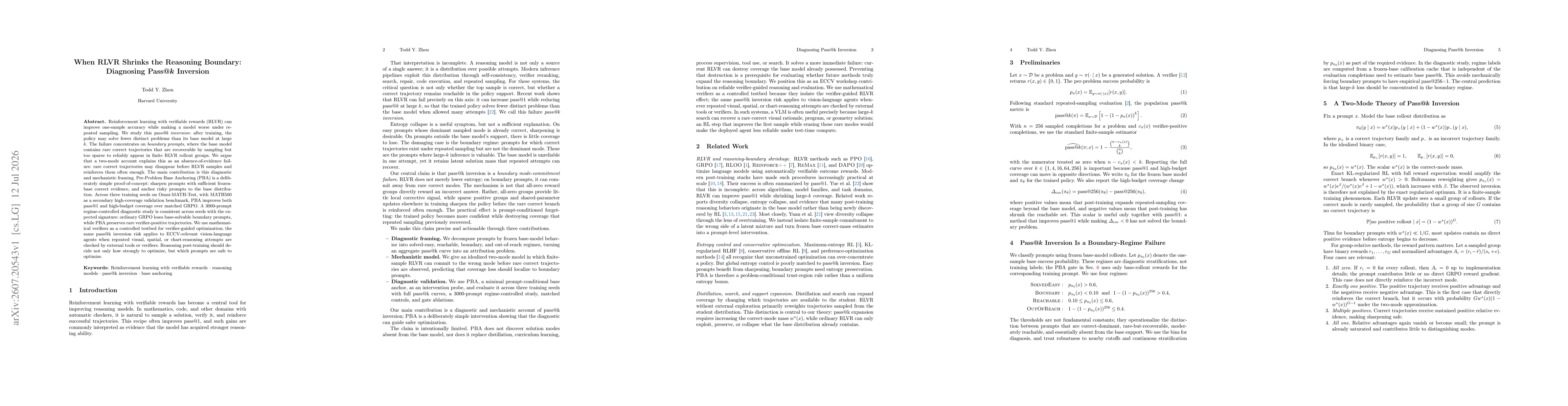 Thumbnail for When RLVR Shrinks the Reasoning Boundary: Diagnosing Pass@k Inversion