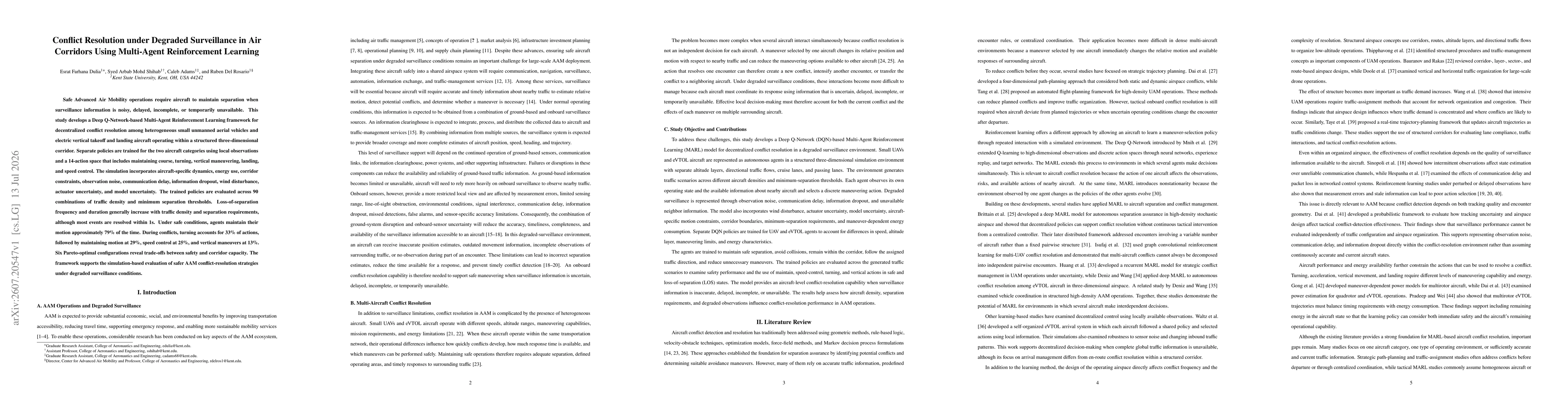 Thumbnail for Conflict Resolution under Degraded Surveillance in Air Corridors Using Multi-Agent Reinforcement Learning