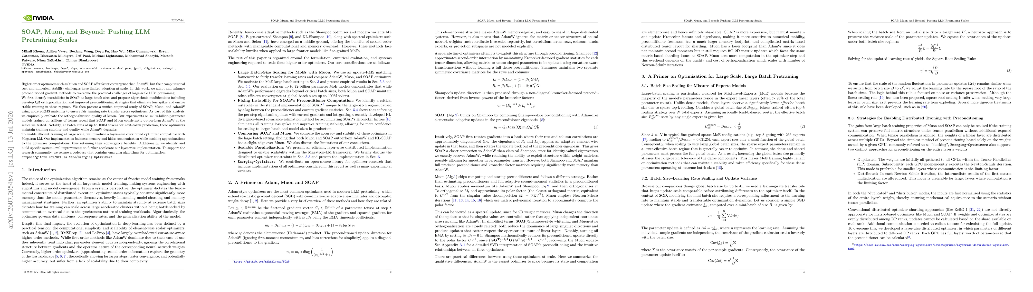 Thumbnail for SOAP, Muon, and Beyond: Pushing LLM Pretraining Scales