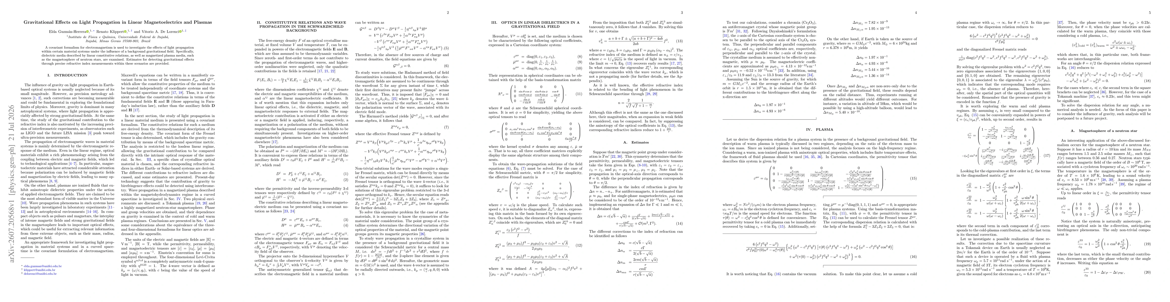 Thumbnail for Gravitational Effects on Light Propagation in Linear Magnetoelectrics and Plasmas