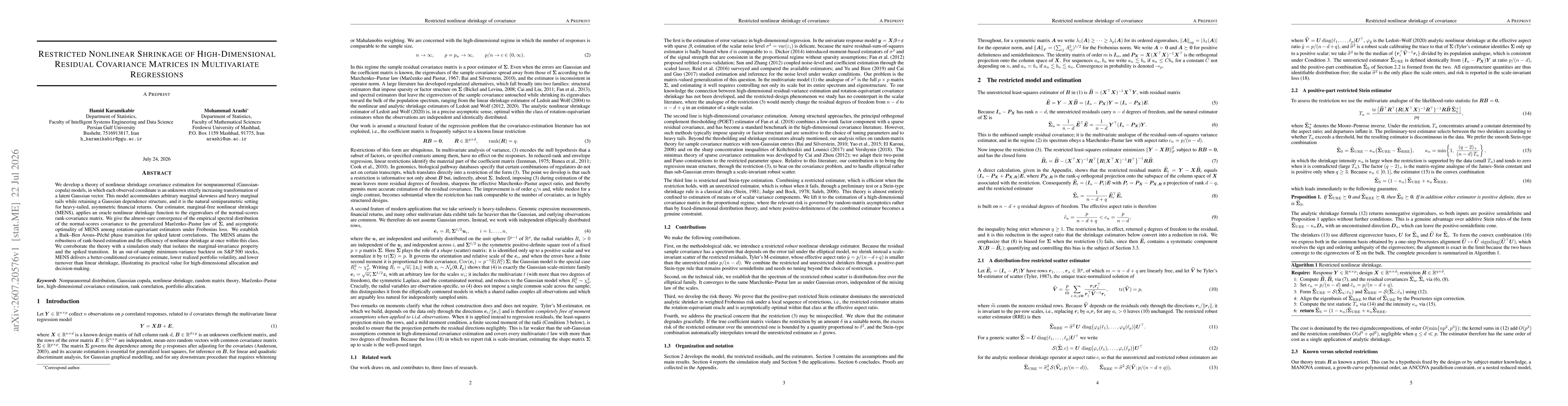Thumbnail for Restricted nonlinear shrinkage of high-dimensional residual covariance matrices in multivariate regressions
