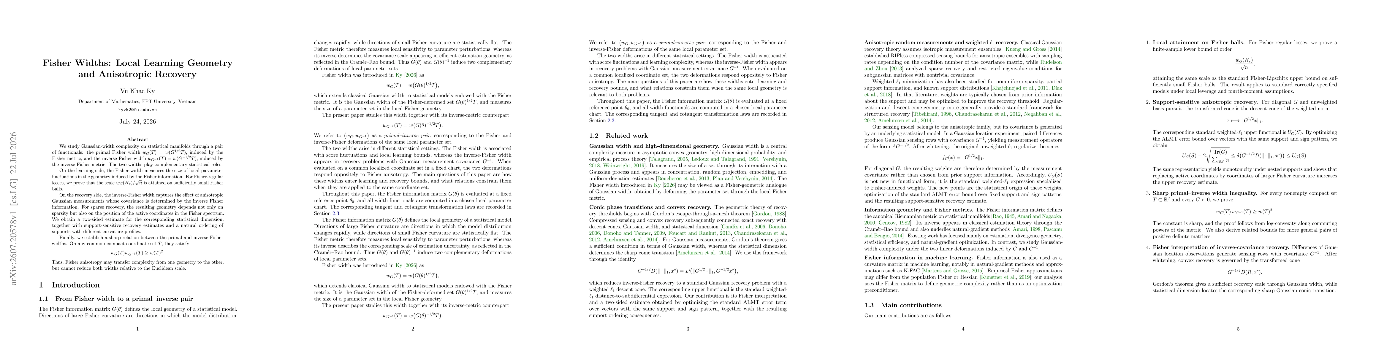 Thumbnail for Fisher Widths: Local Learning Geometry and Anisotropic Recovery