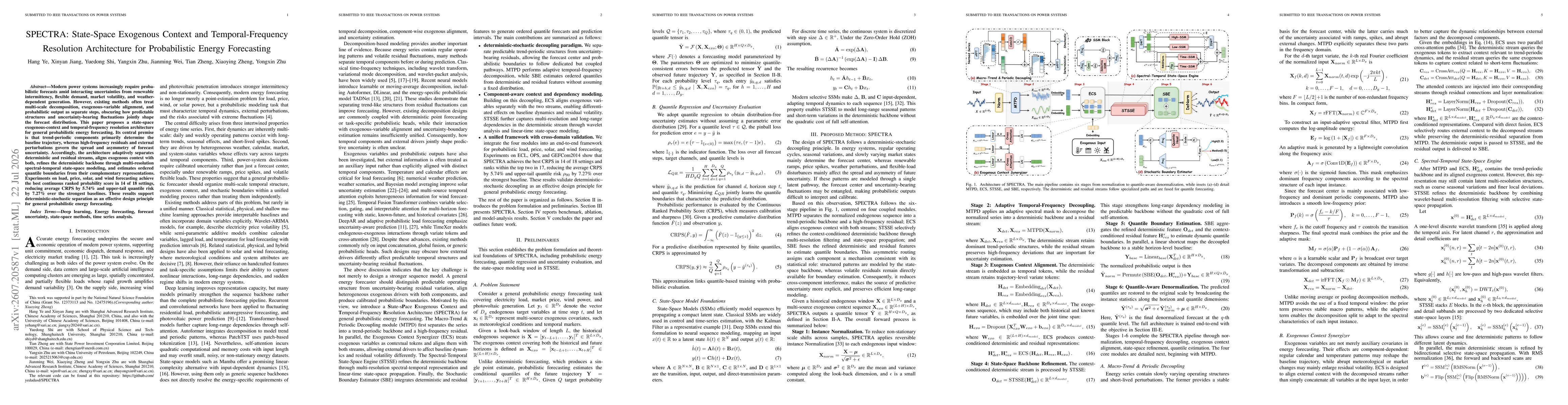 Thumbnail for SPECTRA: State-Space Exogenous Context and Temporal-Frequency Resolution Architecture for Probabilistic Energy Forecasting