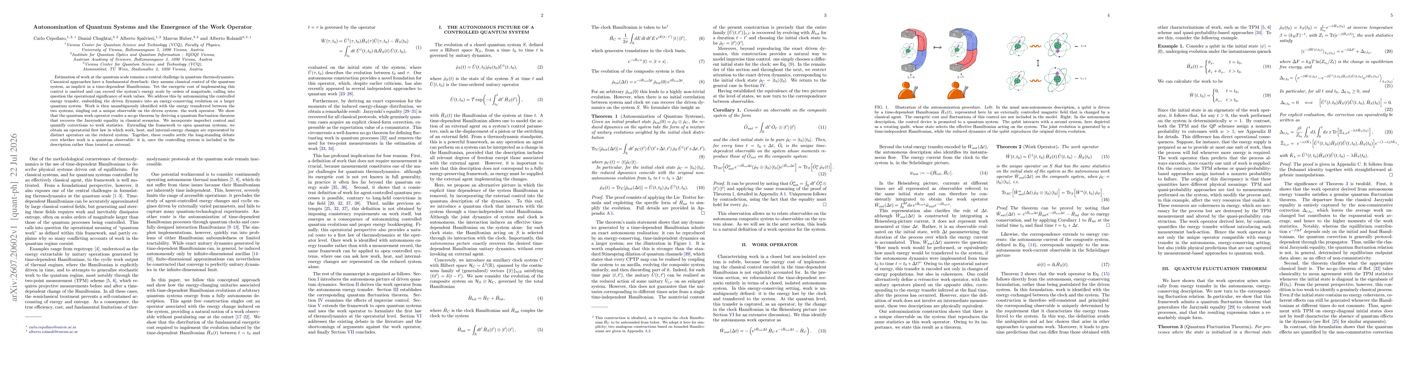 Thumbnail for Autonomization of Quantum Systems and the Emergence of the Work Operator