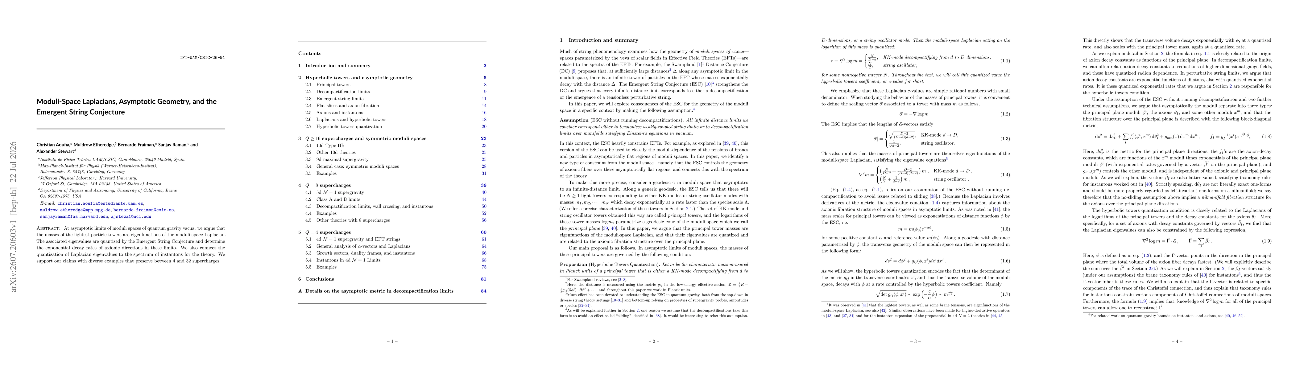 Thumbnail for Moduli-Space Laplacians, Asymptotic Geometry, and the Emergent String Conjecture