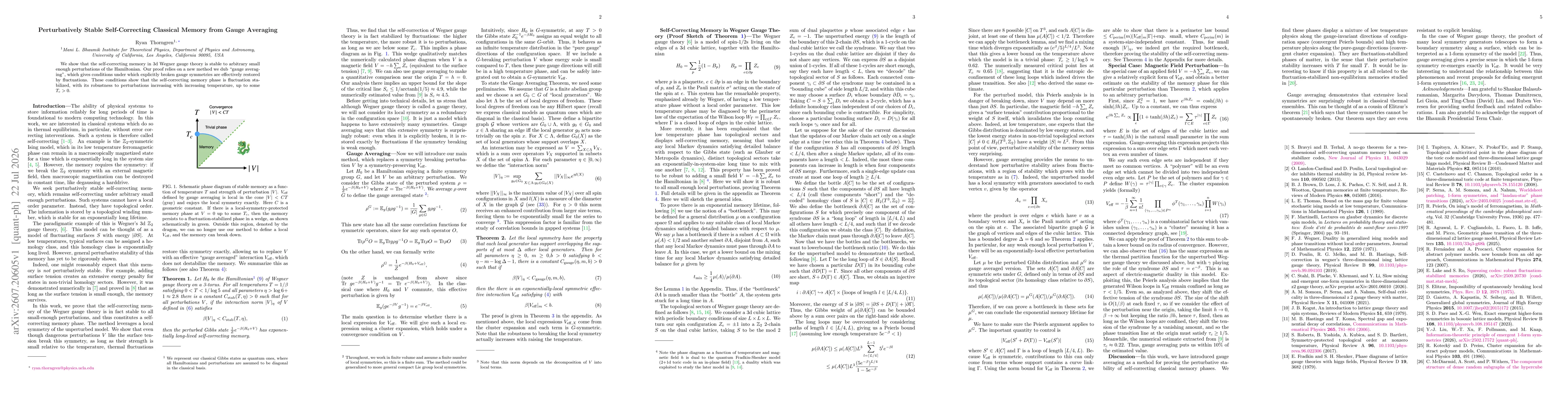 Thumbnail for Perturbatively Stable Self-Correcting Classical Memory from Gauge Averaging