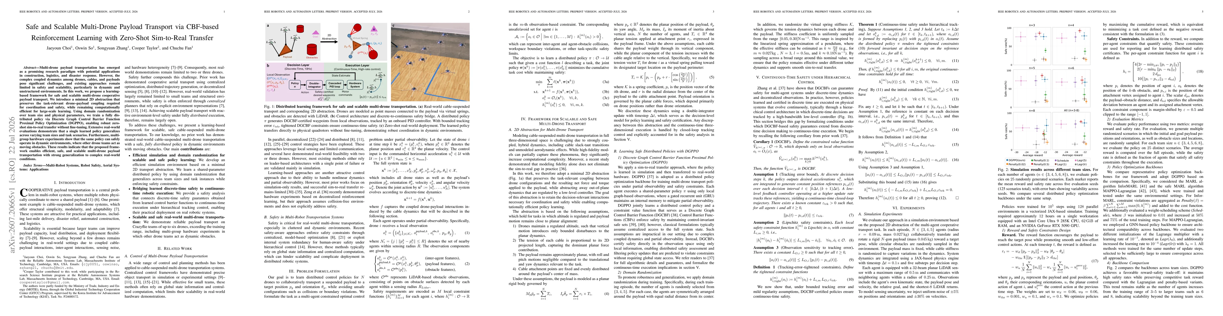 Thumbnail for Safe and Scalable Multi-Drone Payload Transport via CBF-based Reinforcement Learning with Zero-Shot Sim-to-Real Transfer