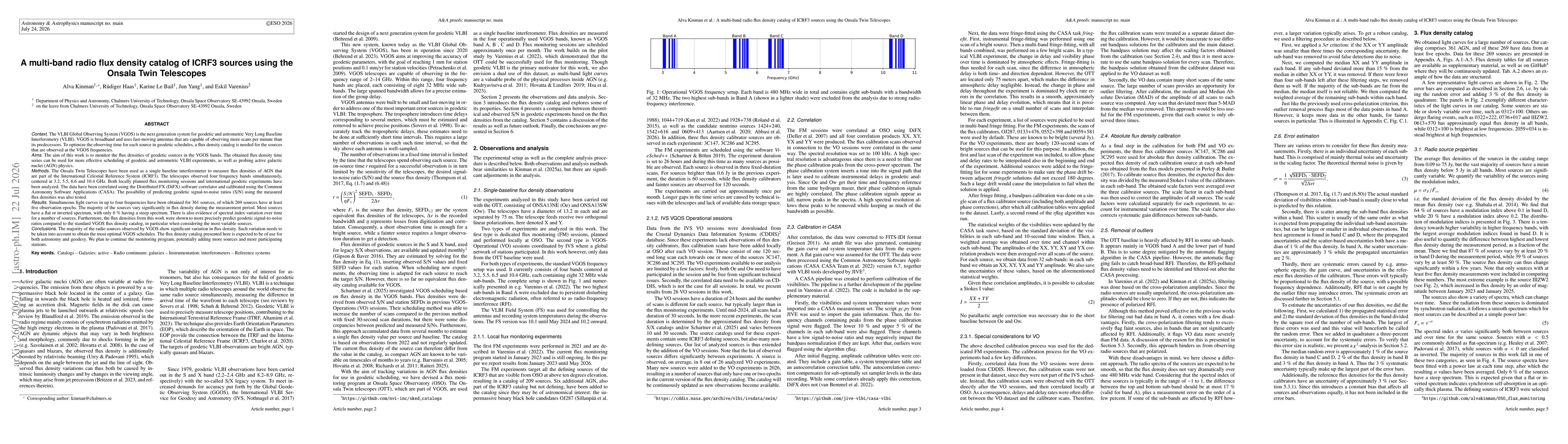 Thumbnail for A multi-band radio flux density catalog of ICRF3 sources using the Onsala Twin Telescopes