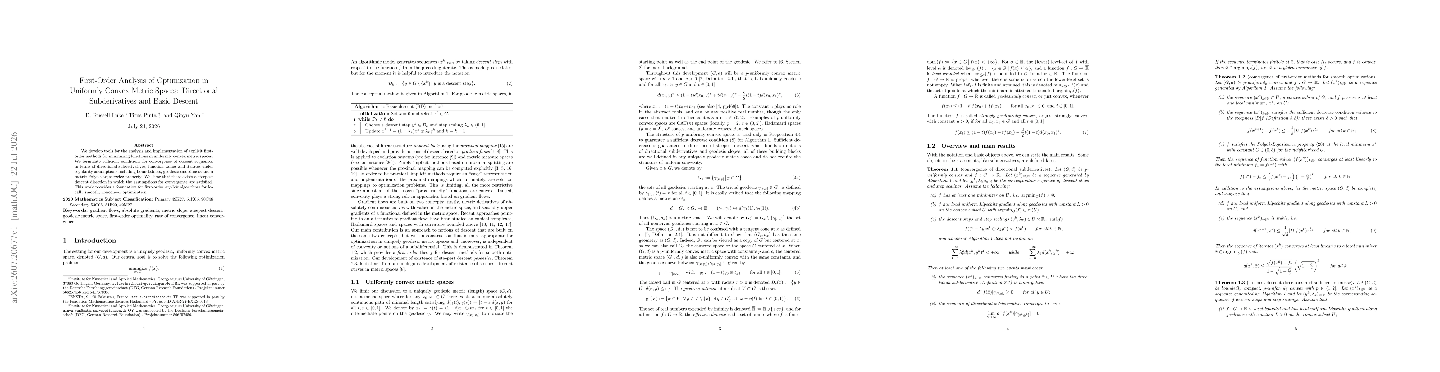 Thumbnail for First-Order Analysis of Optimization in Uniformly Convex Metric Spaces: Directional Subderivatives and Basic Descent