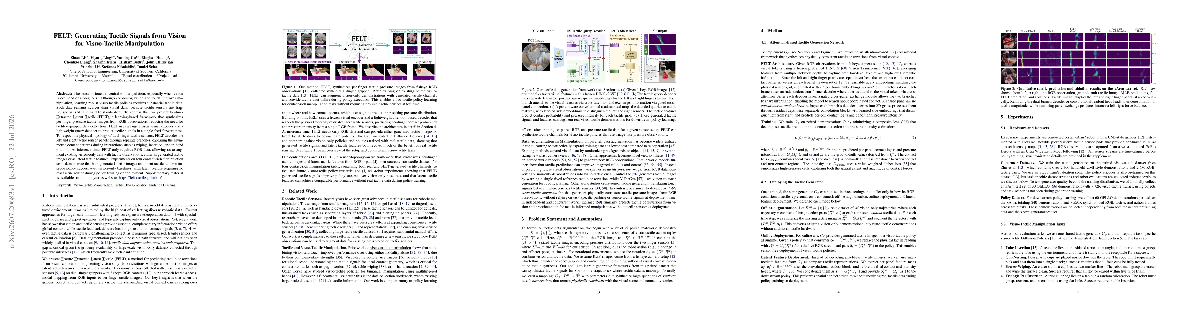 Thumbnail for FELT: Generating Tactile Signals from Vision for Visuo-Tactile Manipulation