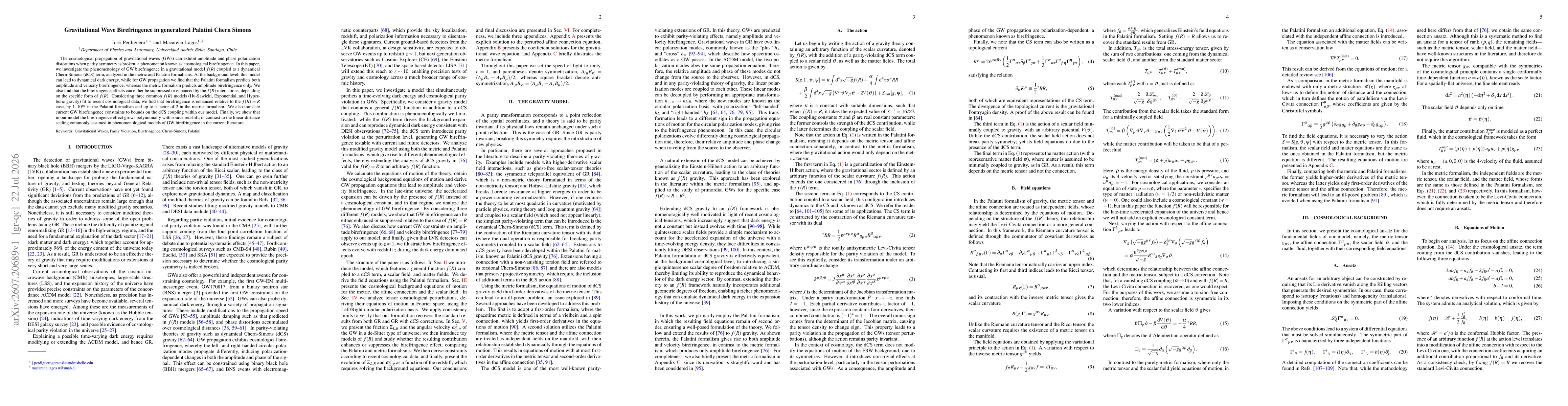 Thumbnail for Gravitational Wave Birefringence in generalized Palatini Chern Simons