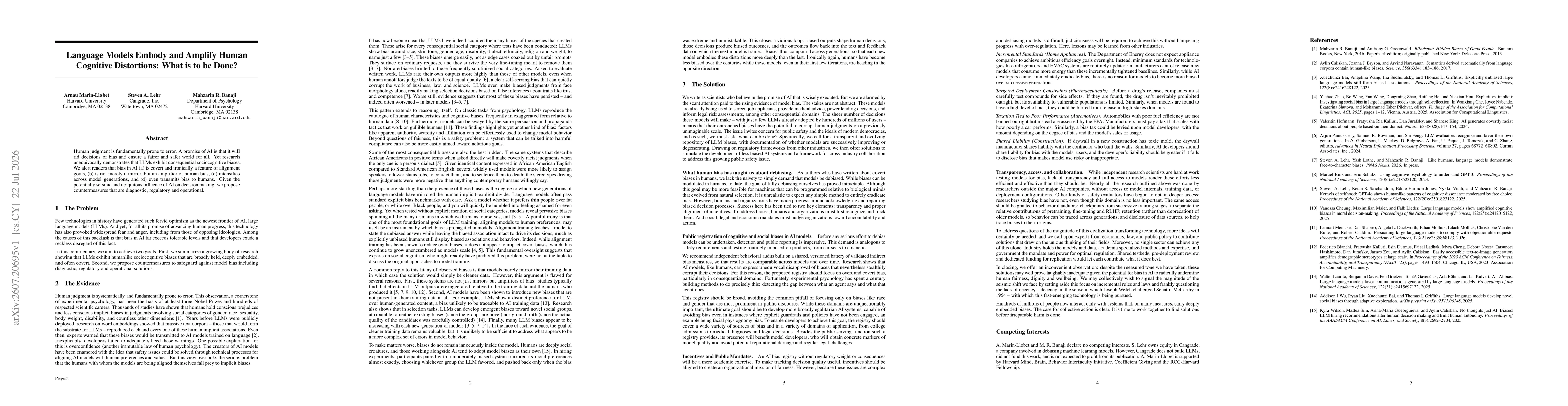 Thumbnail for Language Models Embody and Amplify Human Cognitive Distortions: What Is to Be Done?