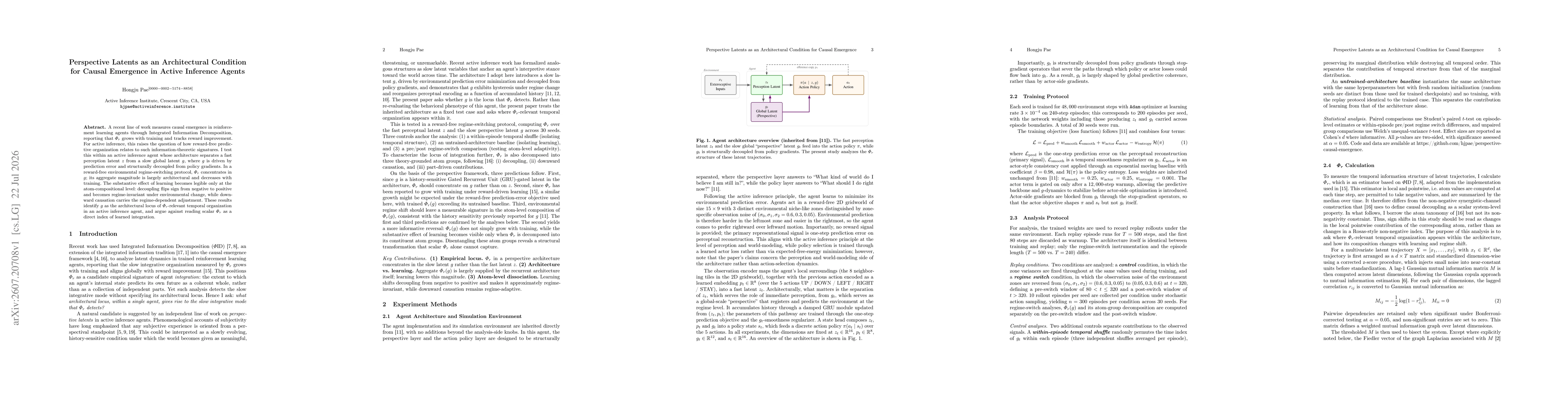 Thumbnail for Perspective Latents as an Architectural Condition for Causal Emergence in Active Inference Agents