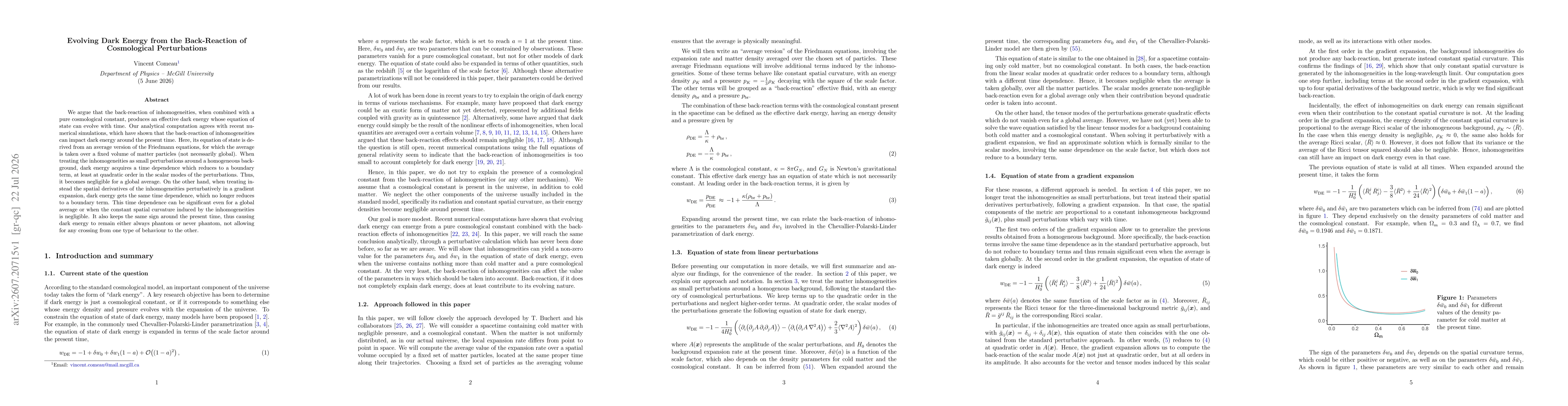 Thumbnail for Evolving Dark Energy from the Back-Reaction of Cosmological Perturbations