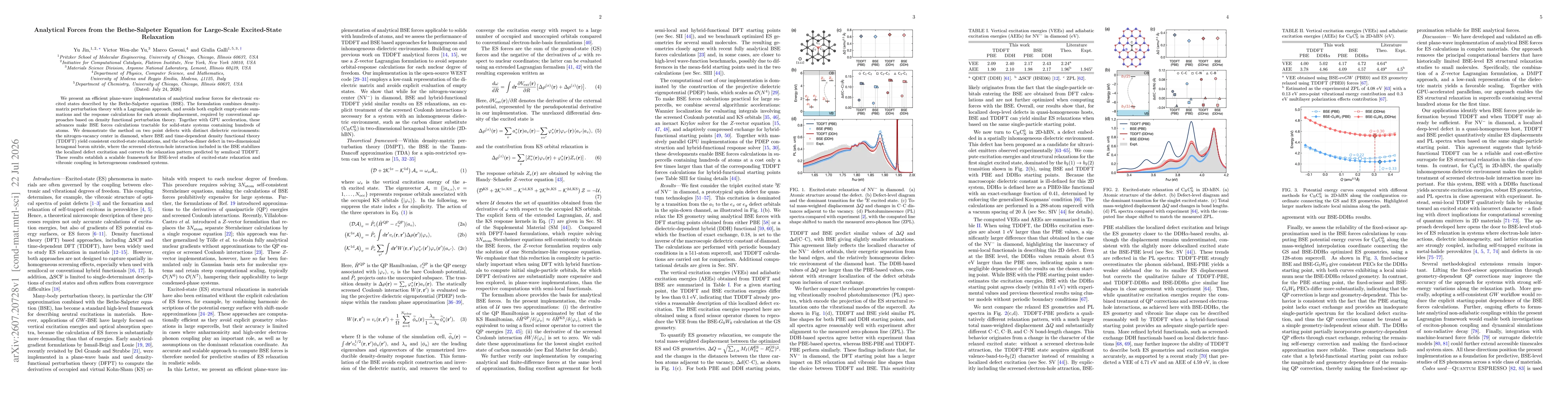 Thumbnail for Analytical Forces from the Bethe-Salpeter Equation for Large-Scale Excited-State Relaxation