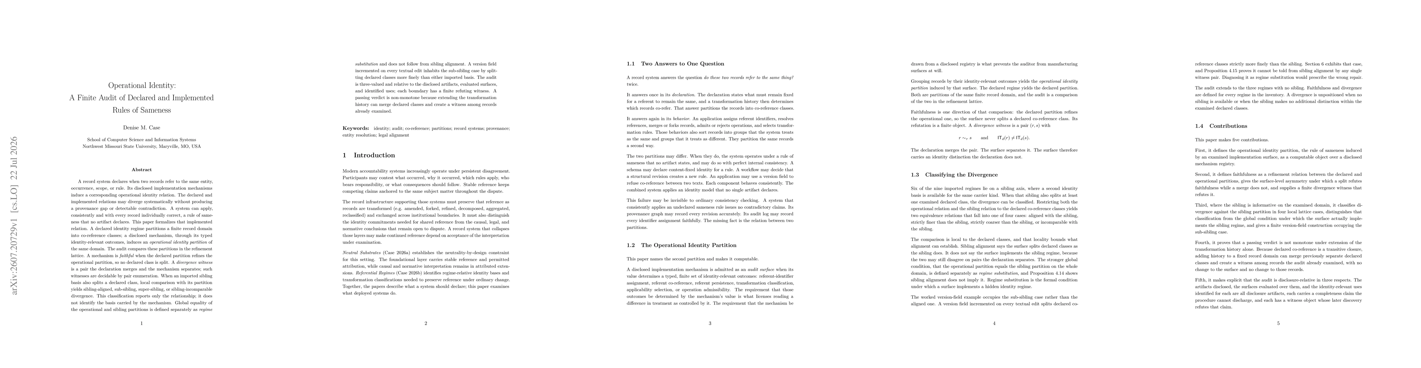 Thumbnail for Operational Identity: A Finite Audit of Declared and Implemented Rules of Sameness