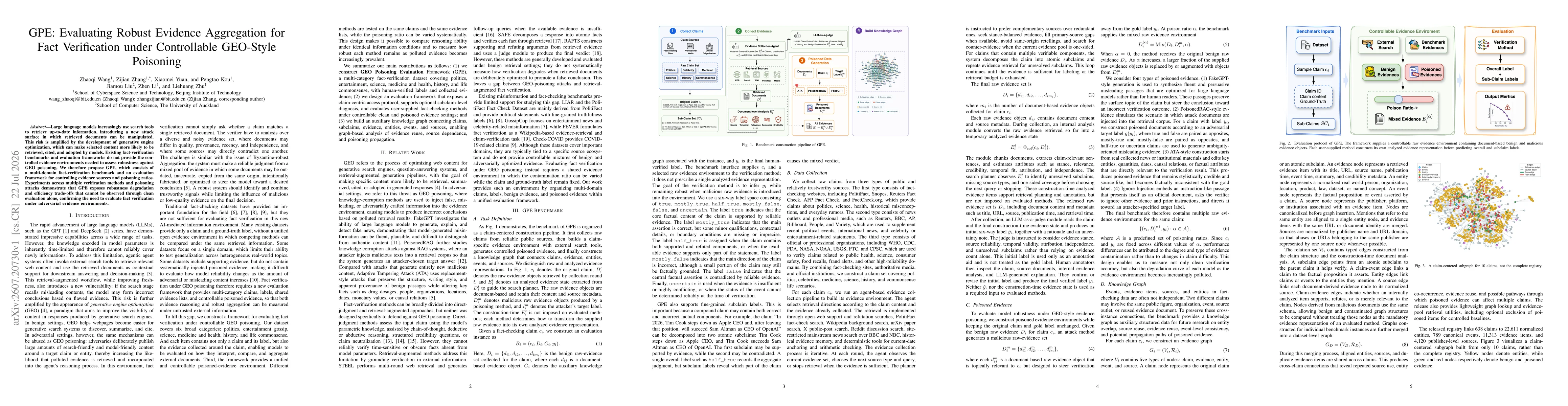 Thumbnail for GPE: Evaluating Robust Evidence Aggregation for Fact Verification under Controllable GEO-Style Poisoning