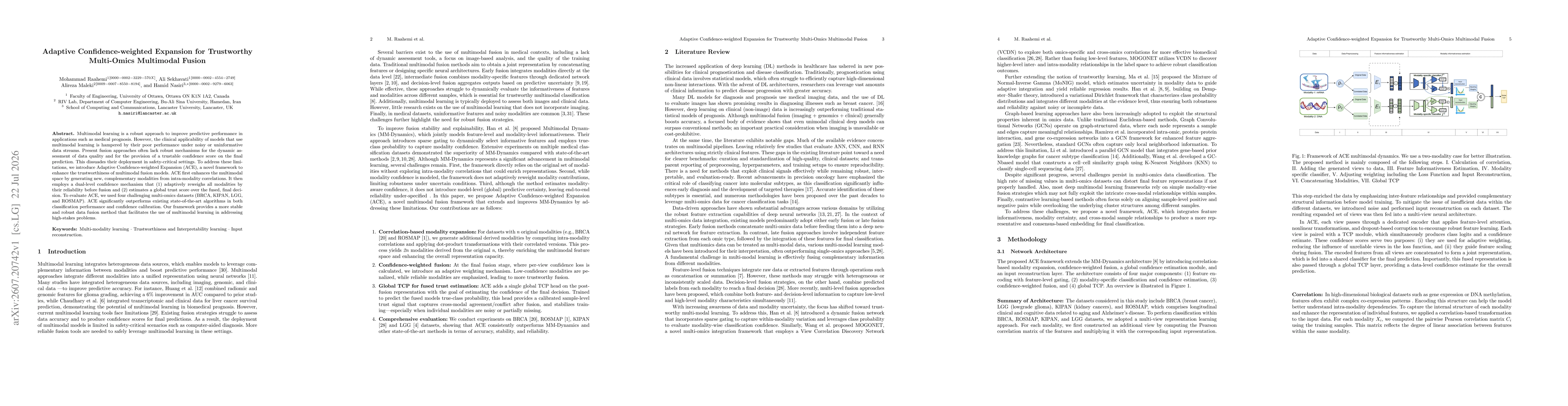 Thumbnail for Adaptive Confidence-weighted Expansion for Trustworthy Multi-Omics Multimodal Fusion
