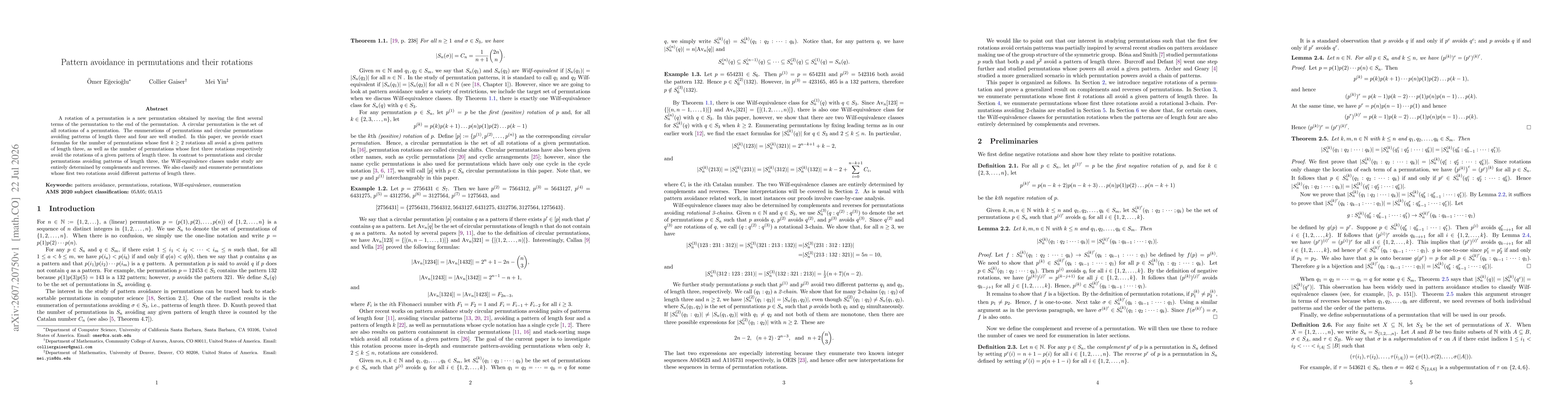 Thumbnail for Pattern avoidance in permutations and their rotations