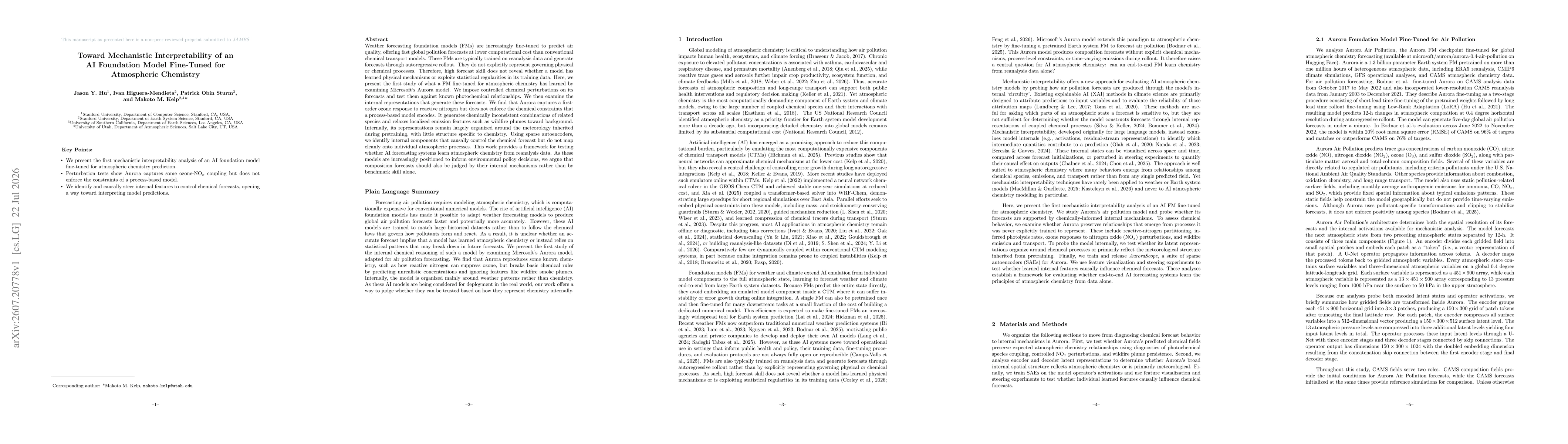 Thumbnail for Toward Mechanistic Interpretability of an AI Foundation Model Fine-Tuned for Atmospheric Chemistry