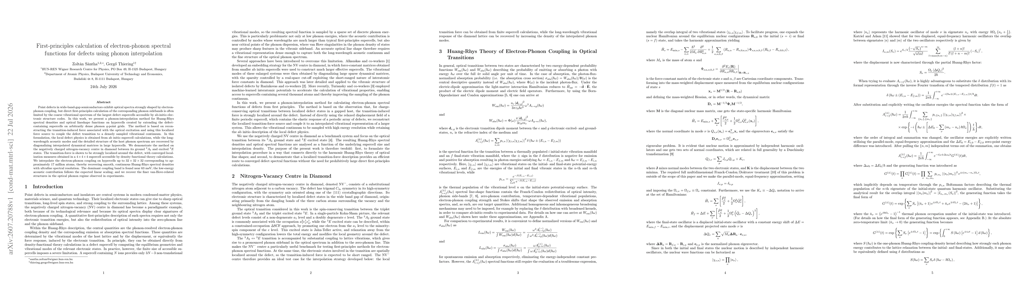 Thumbnail for First-principles calculation of electron-phonon spectral functions for defects using phonon interpolation