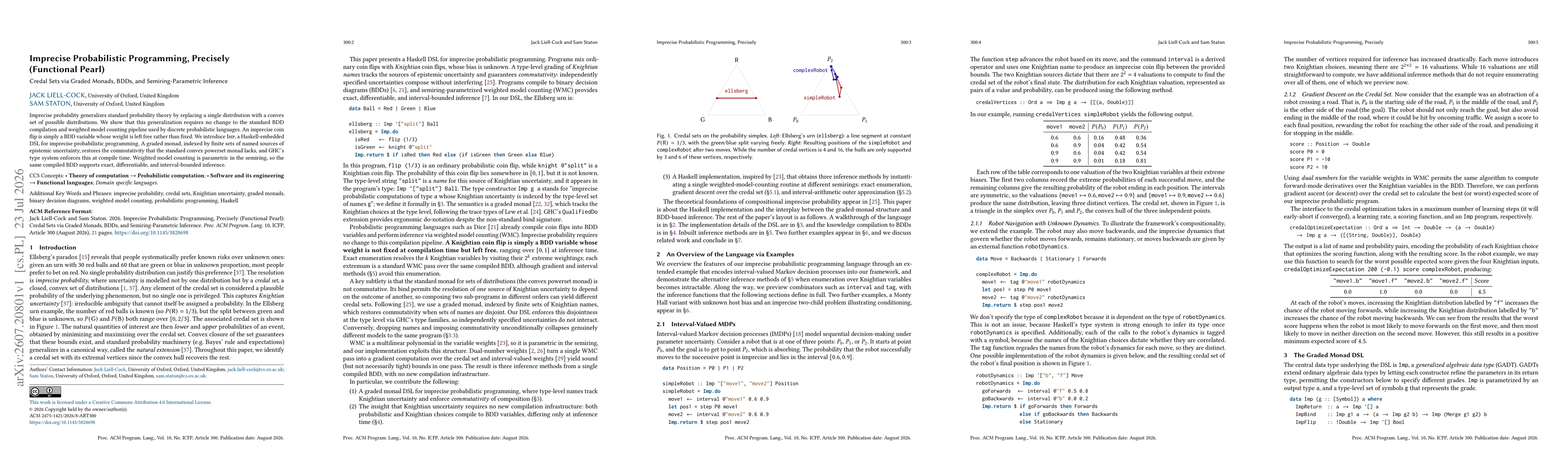 Thumbnail for Imprecise Probabilistic Programming, Precisely: Credal Sets via Graded Monads, BDDs, and Semiring-Parametric Inference (Functional Pearl)
