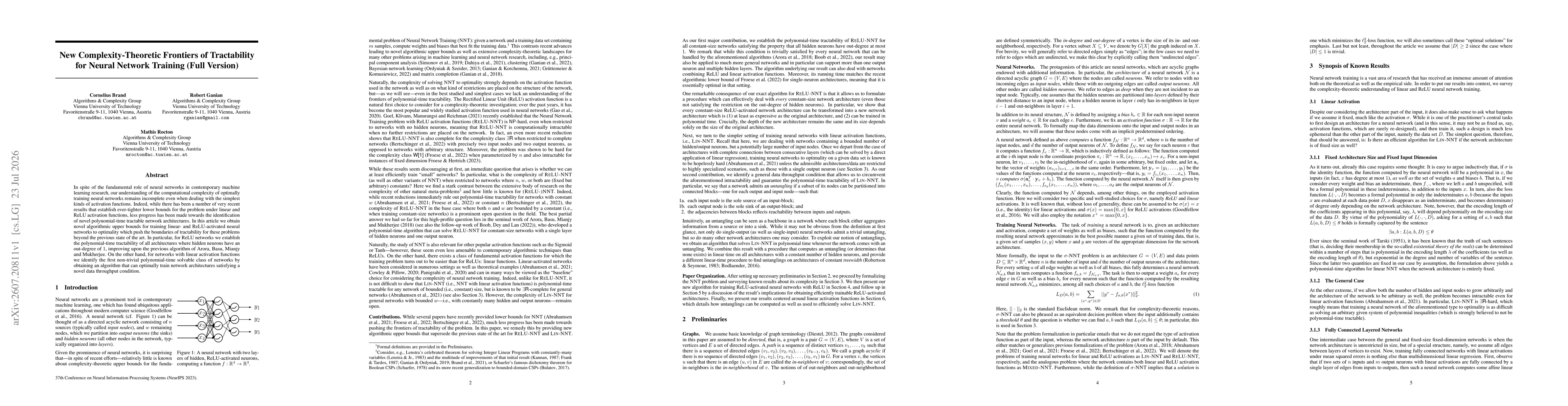 Thumbnail for New Complexity-Theoretic Frontiers of Tractability for Neural Network Training